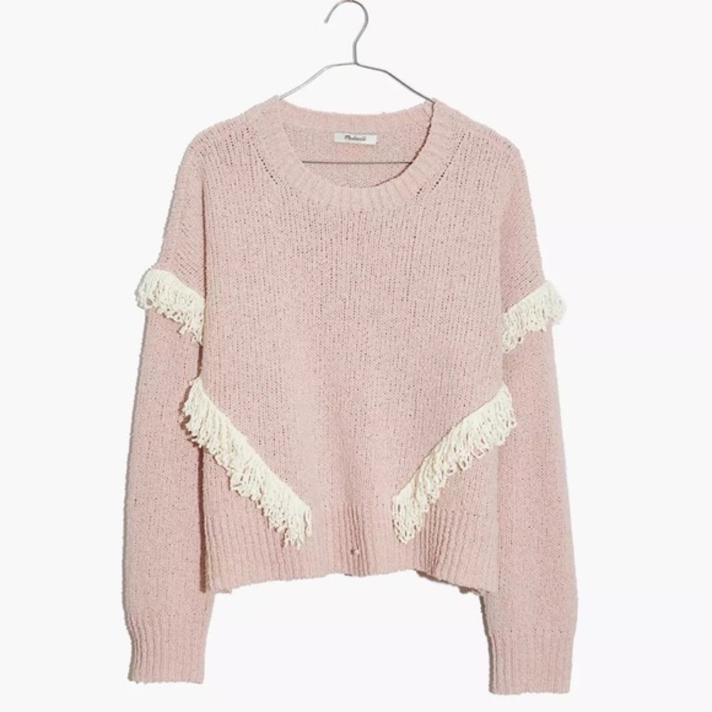 Madewell Baby Pink Fringe Cowgirl Western Cropped Sweater